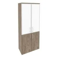 Шкаф высокий широкий (2 низких фасада ЛДСП + 2 средних фасада стекло лакобель белое в раме) ONIX O.ST-1.2R white